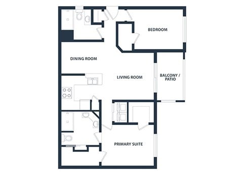 Floor plan for 2 beds, 2 baths, 1175 sqft